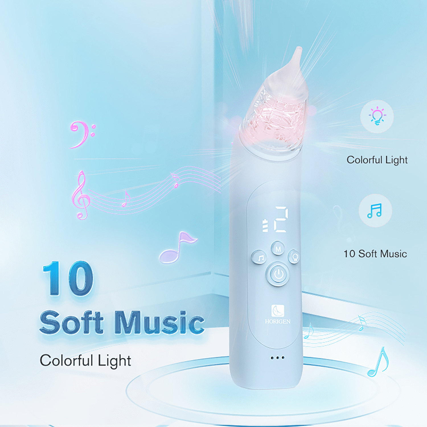 Horigen Baby Nasal Aspirator, 68kPa Electric Nose Sucker with Music & Light, Portable for Newborns