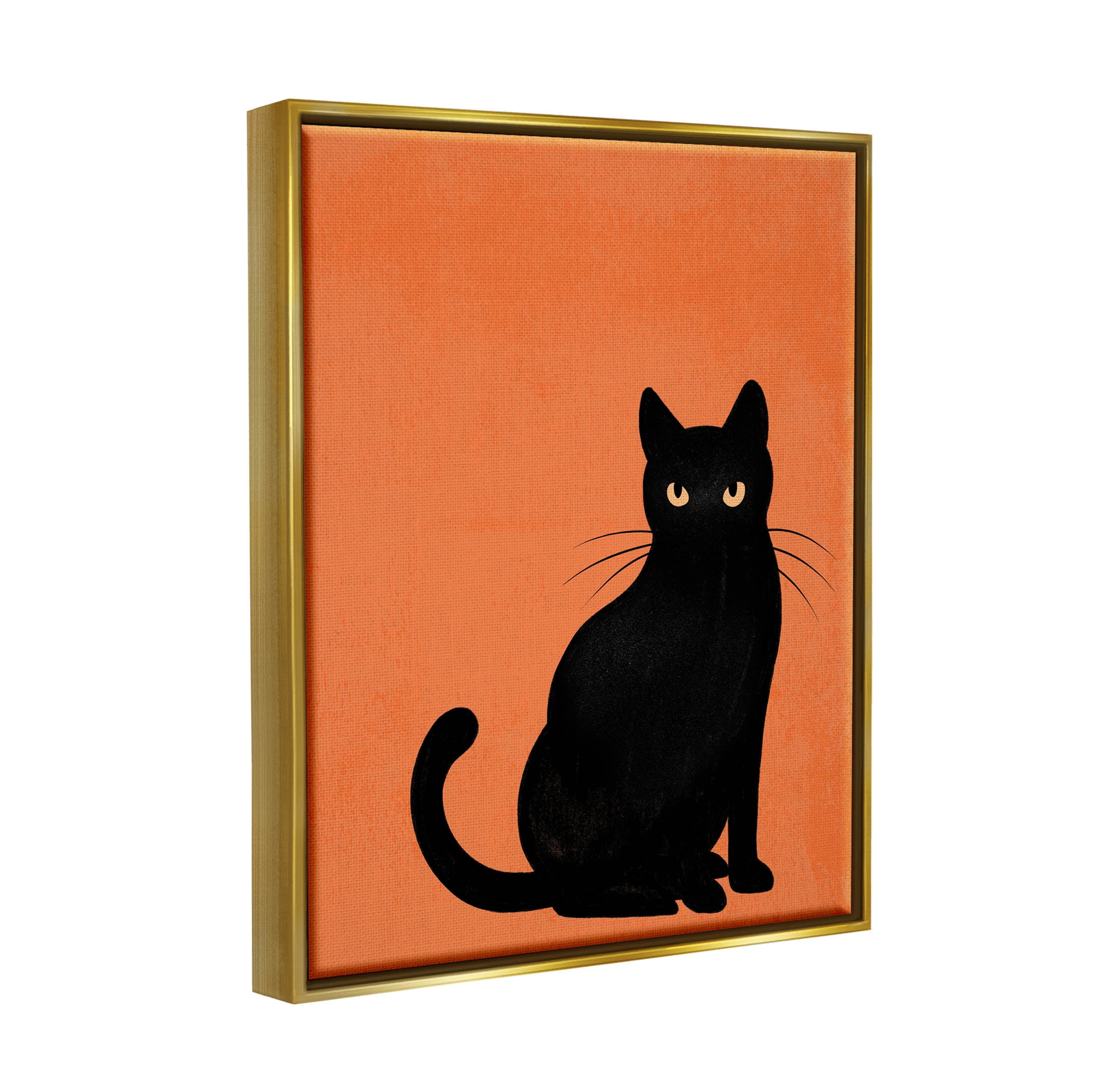 Stupell Industries Bold Black Cat Silhouette Graphic Art Metallic Gold Floating Framed Canvas Print Wall Art, Design by Jo Taylor