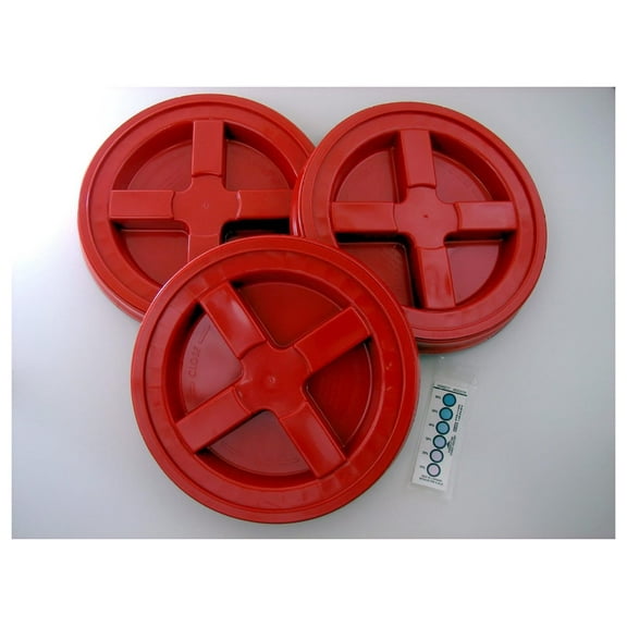 Seal Lid, Red, 3 Pack - New! - Boxed! - 5 Gallon Bucket Lids (Fits 3.5, 5, 6, & 7 Gal.) Storage Container Lid