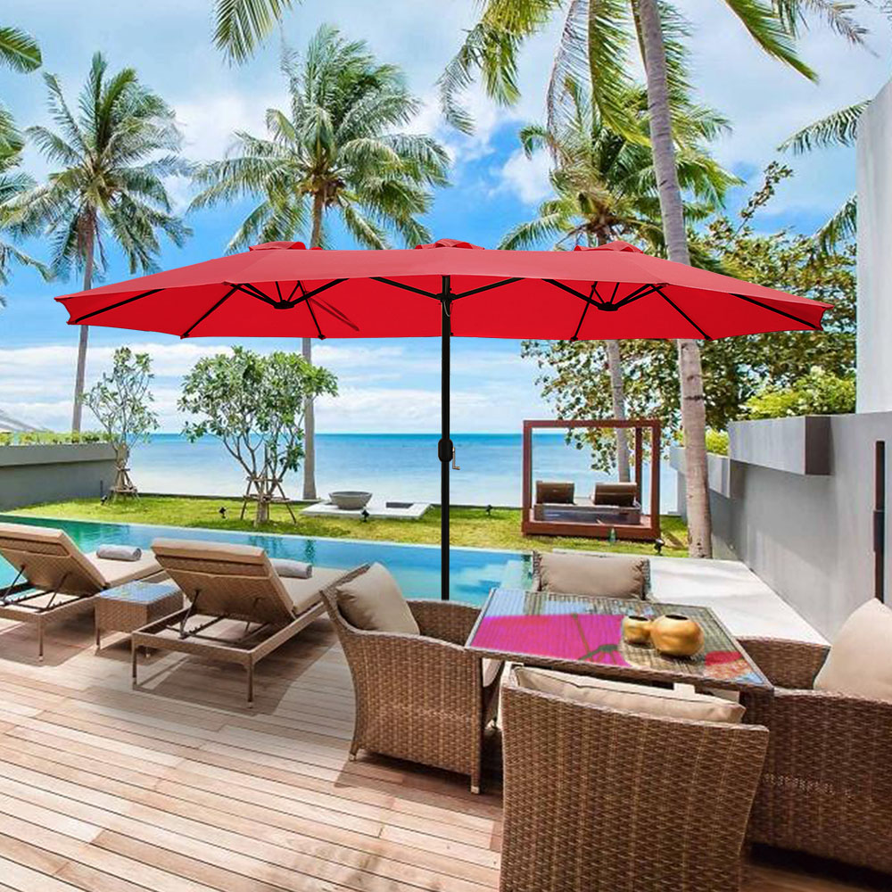 Abble 15X9 ft. Rectangular Market Umbrella Red