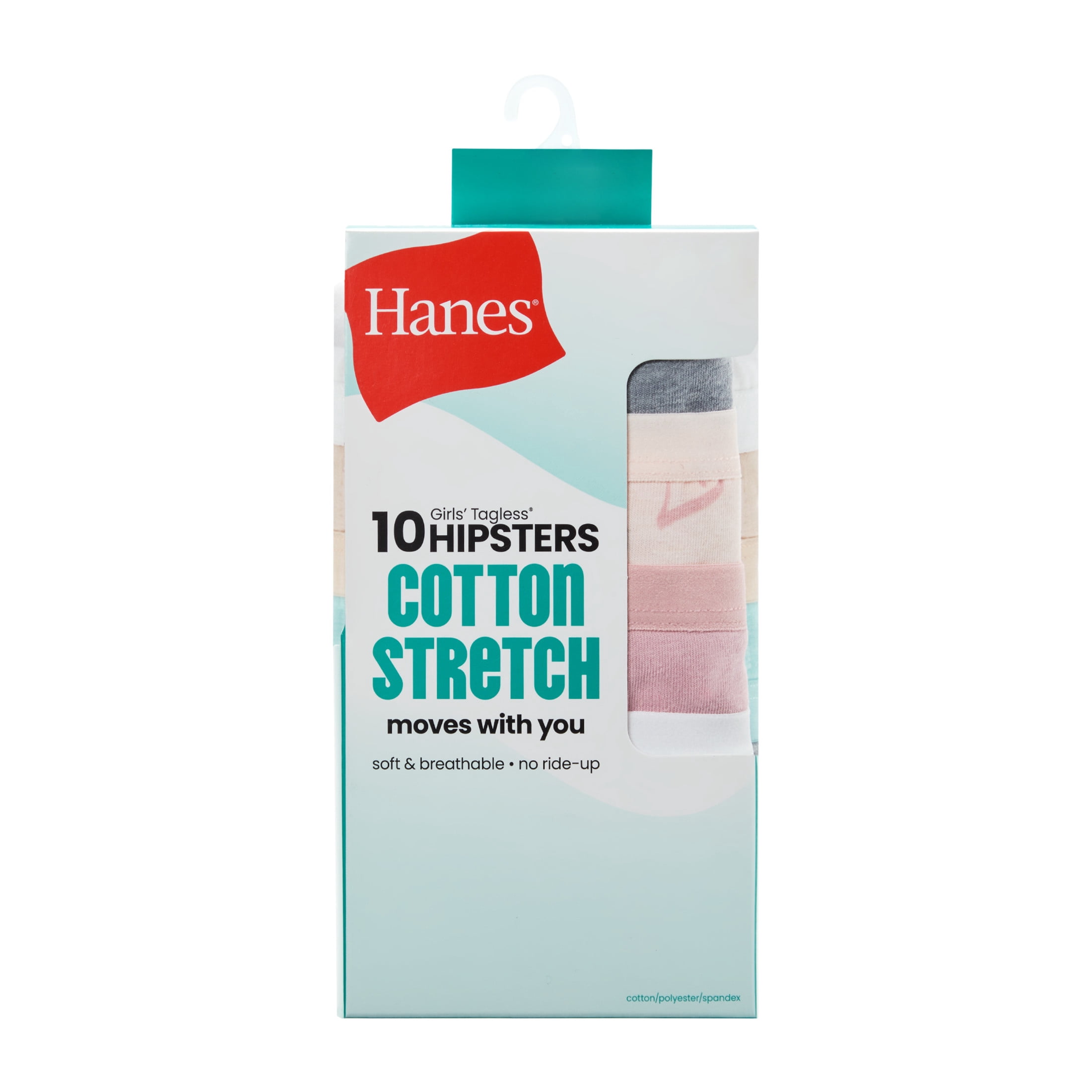 Hanes Girls Underwear Hipster Pack, 10-Pack, Cotton-Stretch Hipster Pants for Girls