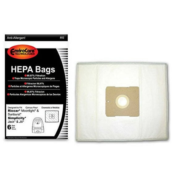 EnviroCare Replacement HEPA Filtration Vacuum Cleaner Dust Bags made to fit Riccar Moonlight and Sunburst. Simplicity Jack and Jill Canisters 6 pack