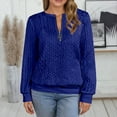 thumbnail image 2 of Fiaer Quarter Zip Women Sweatshirts Crew Neck Plus Size Long Sleeve Jacquard Pullovers Baggy Casual Fashion Tops Blue XL, 2 of 7