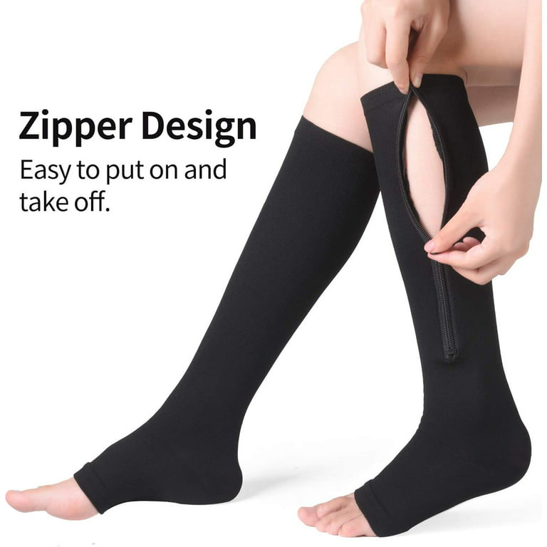 2 Pairs Open Toe Knee Length Zipper Compression Socks 15-20 mmHg Support 3  Size : : Clothing, Shoes & Accessories