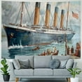 thumbnail image 4 of BCIIG  Nautical Tapestry Wall Hanging Vintage Classic Titanic Ship Ocean Scenery Watercolor Art Wall Hanging Tapestries Decor Bedroom Living Room Dorm Polyester Fabric Dark Blue, 4 of 6