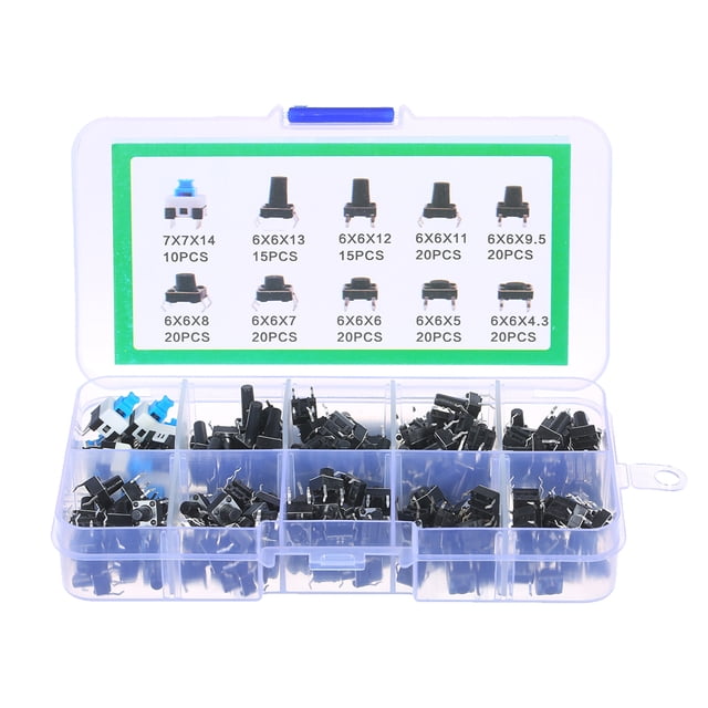 Graflsoa Kit d'Assortiment d'Interrupteur Tactile 180 Pcs avec 10 Variétés, Emballage Compact (Noir, 70g)