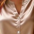 thumbnail image 4 of Oksale Satin Button Down Blouses for Women Dressy Business Short Sleeve Summer Tops Loose Casual V Neck Stretch Shirts Lightweight Outfits Gold XXL, 4 of 5