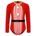 thumbnail image 4 of iiniim Kids Girls Sequins Shiny Xmas Long Sleeve Ballet Leotard Unitard Candy Cane Striped Dancewear Red 8, 4 of 7