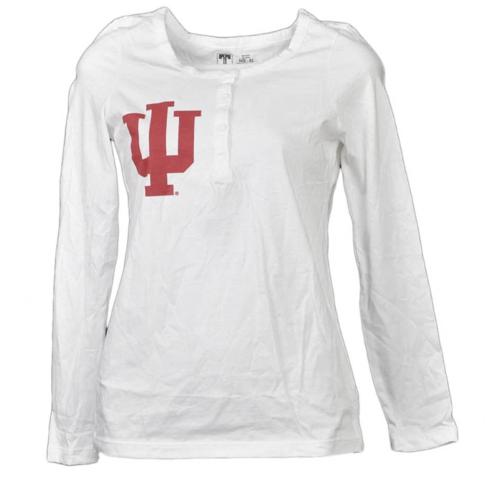 NCAA Indiana Hoosiers White Womens Adult Long Sleeve Tshirt Button Crew Neck XS by T University