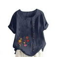 thumbnail image 5 of QUNYINEY Short Sleeve Shirts for Women Trendy Crew Neck Casual Floral Tops Cotton Linen Loose Button Pullover Womens Tops, 5 of 5