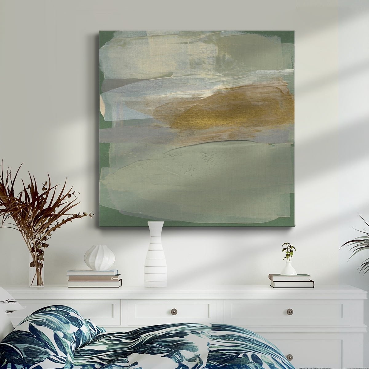 Wexford Home Sage & Gold Swipe III-Premium Gallery Wrapped Canvas, 10" x 10" - Ready to Hang