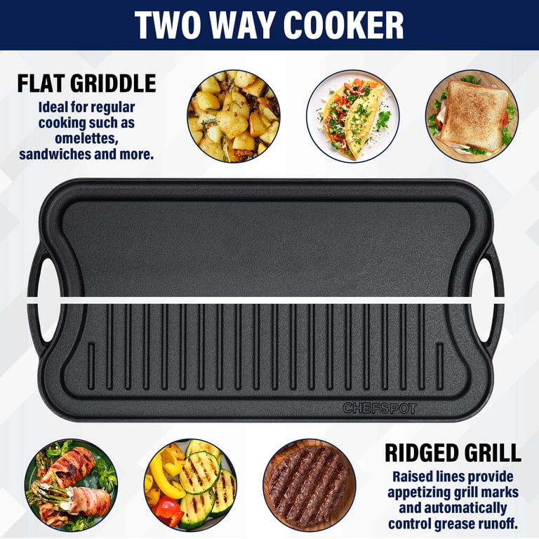 CHEFSPOT 20" x 10" Cast Iron Reversible Grill and Griddle photo 4