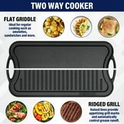CHEFSPOT 20 x 10 Pre-Seasoned Cast Iron Reversible Grill and Griddle Pan, Double Burner