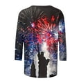 thumbnail image 4 of Womens 4th of July Shirts Memorial Day Blouse for Women Fourth of July T Shirt Womens American Flag Tops Patriotic Tee Printed Round Neck Three Quarter Sleeve 3/4 Sleeve T-Shirt Loose Top, 4 of 5