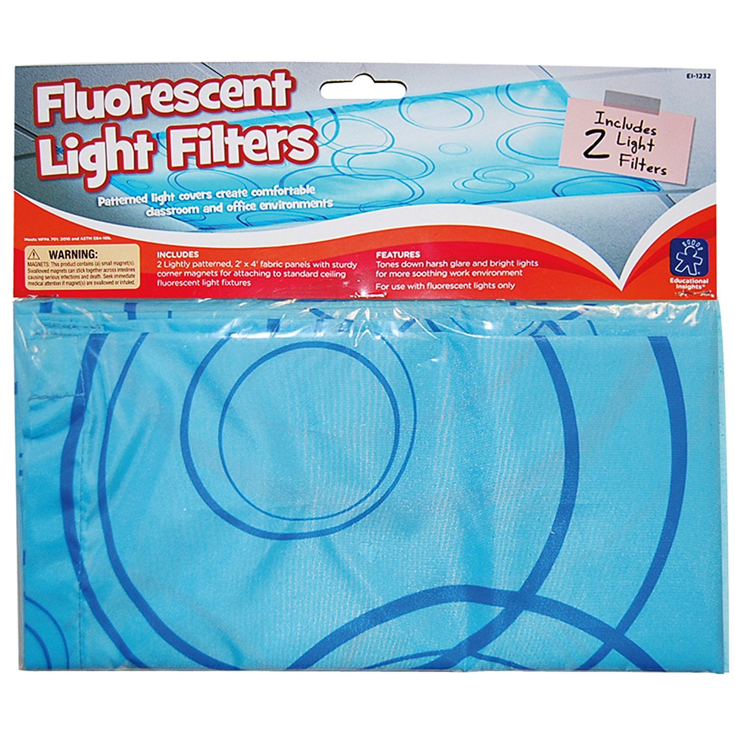 4 Pack, Tranquil Blue, 4ft x 2ft Home Office - Reducing Glare Harsh Flicker Lyfree Fluorescent Light Covers Premium Fluorescent Light Filters for Classroom