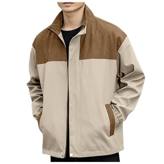 Men's Casual Jacket Lightweight Breathable Athleisure Top with Stand Collar Color Block Design for Outdoor Activities