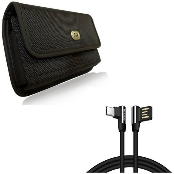 6ft Type-C Angle USB Cable w Rugged Case Belt Clip for OnePlus 9 Phone - Charger Cord USB-C Power, Holster Canvas Cover Y8V for OnePlus 9