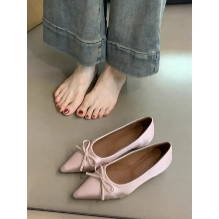 

HHH Height Increasing Insole Pointed Satin French Style Small Single-Layer Shoes Women s Shoes 2024 New Autumn Bow Black Commuter Pumps