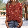 thumbnail image 5 of cocolona Womens 3/4 Sleeve Sequin Tops Button Crew Neck Sparkly Shirts Dressy Casual Blouses Loose Lightweight Tees, 5 of 6