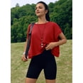 thumbnail image 3 of Camiseta de entrenamiento SENSERISE con espalda abierta de manga corta para mujer, color rojo, 3 of 5