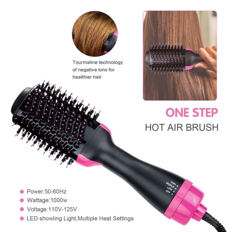 Hot Air Brush, Hair Brush Dryer and Styler, 3 in 1 Electric Negative Ion Hair Dryers, Curler and Straightener in One Black with Red