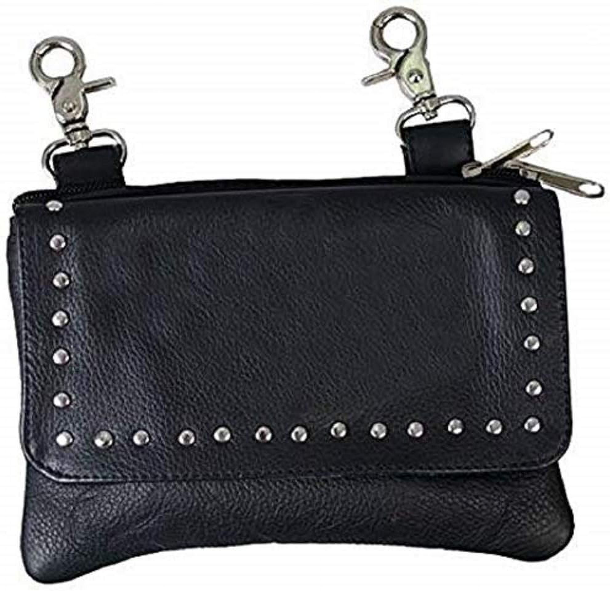 Black Ladies Clip Pouch Purse with Studs, Adjustable Strap, Heavy Duty Lobster Claw Clips, 7.75x5x1