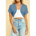 thumbnail image 3 of Made by Johnny Women's Short Sleeve Cropped Bolero Shrug Open Cardigan L DENIM, 3 of 5