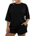 thumbnail image 3 of Asxite Pajamas for Women Set Solid Satin 7 8 Sleeve Set with Pocket Soft Casual Home Loungewear 2 Piece, 3 of 5