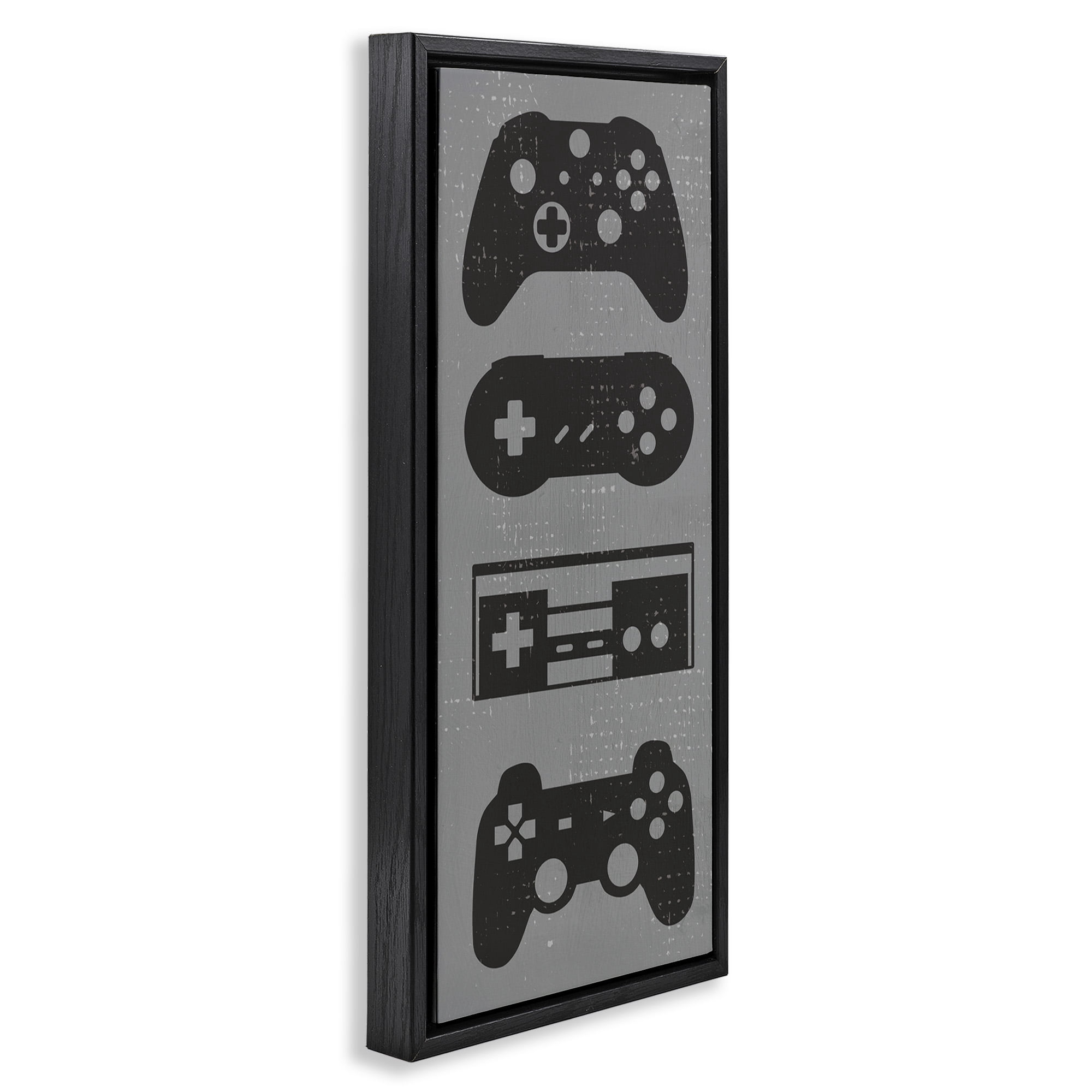 Stupell Industries Vintage Video Game Controllers Art for Kids Painting Black Floater Framed Canvas Art Print Wall Art, 15 x 31