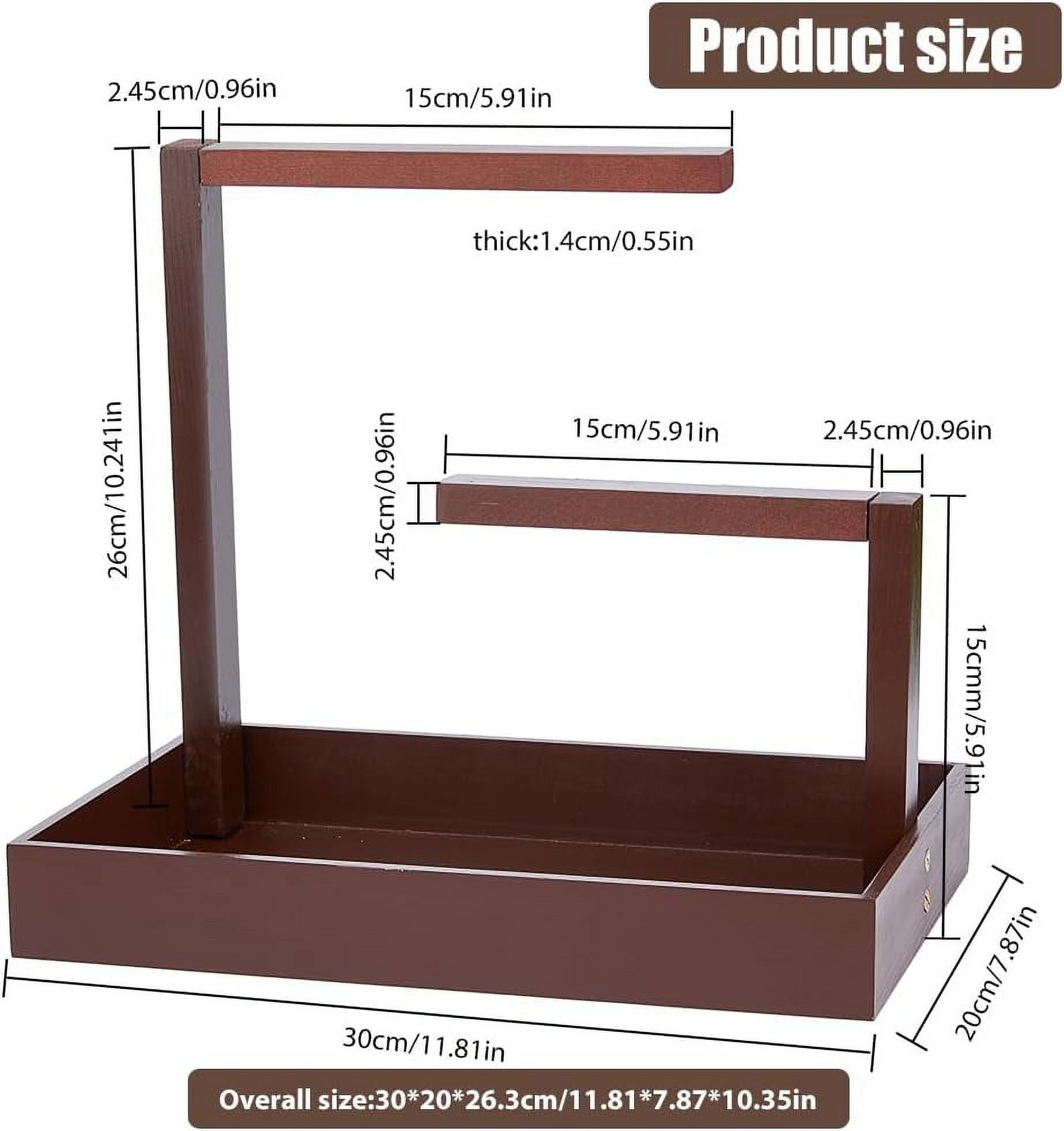 Wood Jewelry Display Stands Rectangle Jewelry Organizer Holder Coffee Necklace Hanging Organizer Rack with Tray for Bracelets Watches Earrings Rings DIY