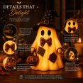 thumbnail image 3 of Lighted Vintage Patchwork Ghost, Led Lighted Vintage Patchwork Ghost with Pumpkin , Halloween Patchworks Ghosts Lamp, Rustic Fall Decor for Mantel Porch, B, 3 of 8