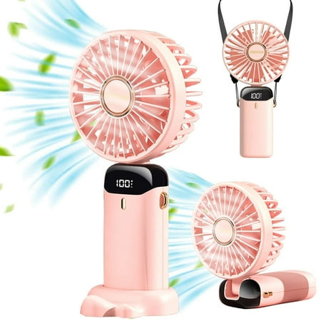 

Handheld Fan with 5000 mAh Powerbank Pocket Fan Portable Battery Operated or USB Powered Folding Personal Fan 5 Speeds Enhanced Airflow Rechargeable Quiet Mini Fan Pink