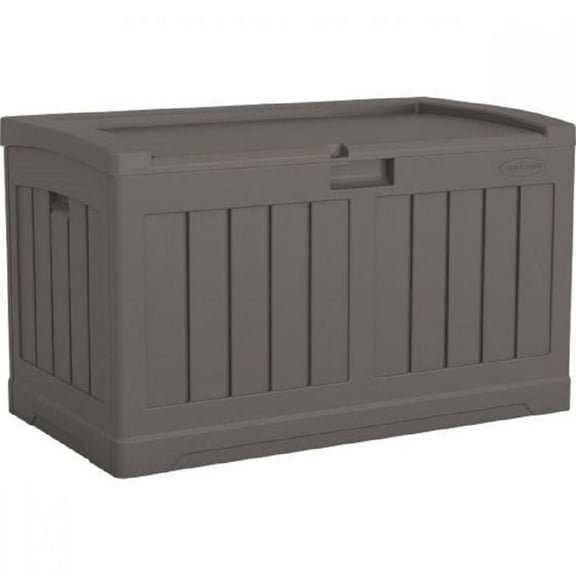 Suncast – Coffre de terrasse en résine de 50 gal avec siège – Solution de rangement et d’assise extérieure résistante aux intempéries, Couleur pierre (Stoney)