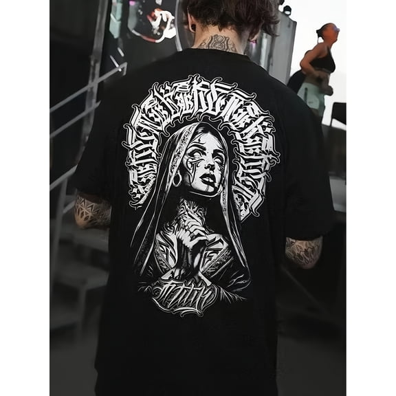 Men's Gothic Streetwear Tattoo Graphic Print Cotton T-Shirt