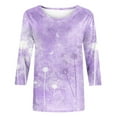 thumbnail image 4 of 2023 Cotonie Women's Coloured Printed T-shirt 3/4 Sleeves Pullover Round Neck Blouse 2023 Trendy Casual Tops,Purple,L, 4 of 4