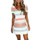 thumbnail image 1 of Txlixc Vestido de bloque de color para mujer, una pieza de manga corta con cuello en V a rayas para adultos con cordón, bolsillo Txlixc  Estilo de ocio, 1 of 9
