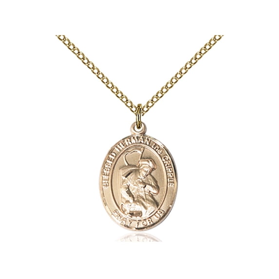 Gold Filled Blessed Herman the Cripple Pendant 3/4 x 1/2 inches with 18 inch Gold Filled Curb Chain