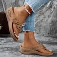 thumbnail image 3 of Dakaela Wedge Sandals Women Flower Platform Dressy Summer Flip Flops Arch Support Comfortable Slip on Orthopedic Thong Slides Size 6-10 Brown, 3 of 8