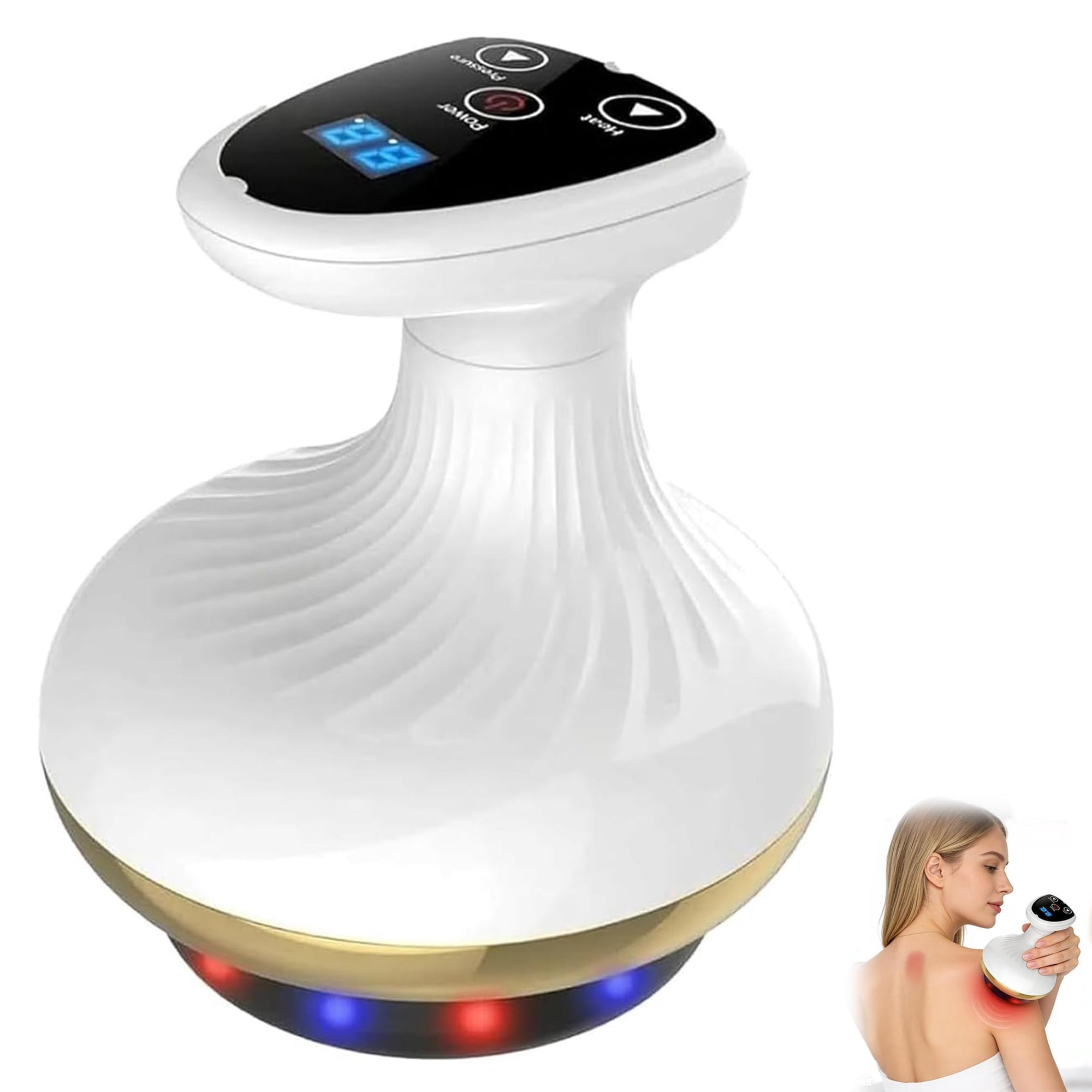 Cellulite Massager, 3-in-1 LED Light Therapy & Adjustable Suction Heated Vibration Body Massager for Legs, Arms, Belly and Thighs