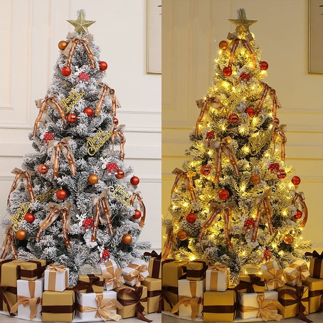 4ft Flocked Christmas Tree, Artificial Prelit Christmas Tree with Lights, Snow Flocked Christmas Tree with LED Lights, Artificial Lighted Christmas Tree for Xmas Home Party