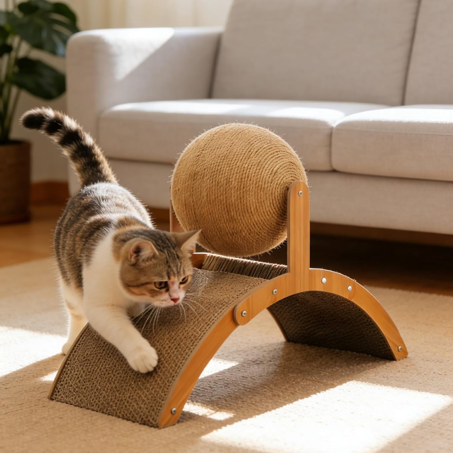 Generic Cat Scratching Post with Arch Bridge and Ball on Stand