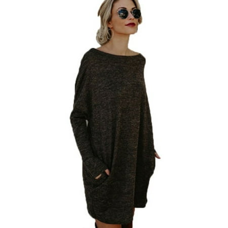 Womens Knitted Sweater Jumper Dress Pullover Loose Long Sleeve ...