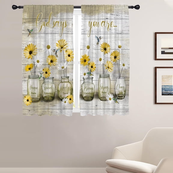 Yellow Floral Window Curtains for Bedroom 42 x 63 Inch Rod Pocket Spring Bird Flower Cute White Grey Daisy Retro Vintage Rustic Country Fun Living Room Treatment Set of 2 Curtain Panels Drapes