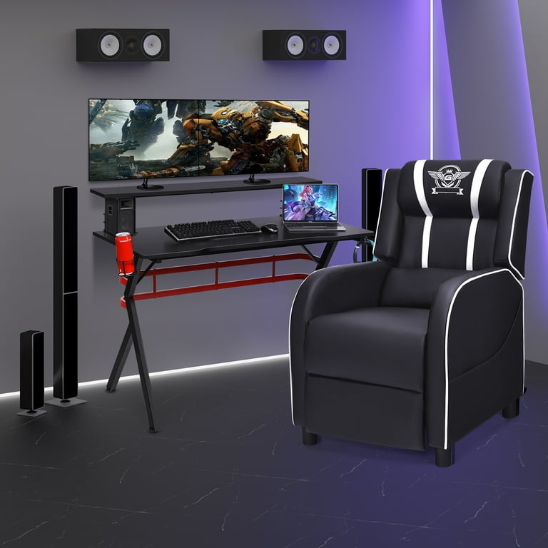 Costway Gaming Desk & Chair Set 48'' Computer Desk & Massage Recliner Chair  Black + White