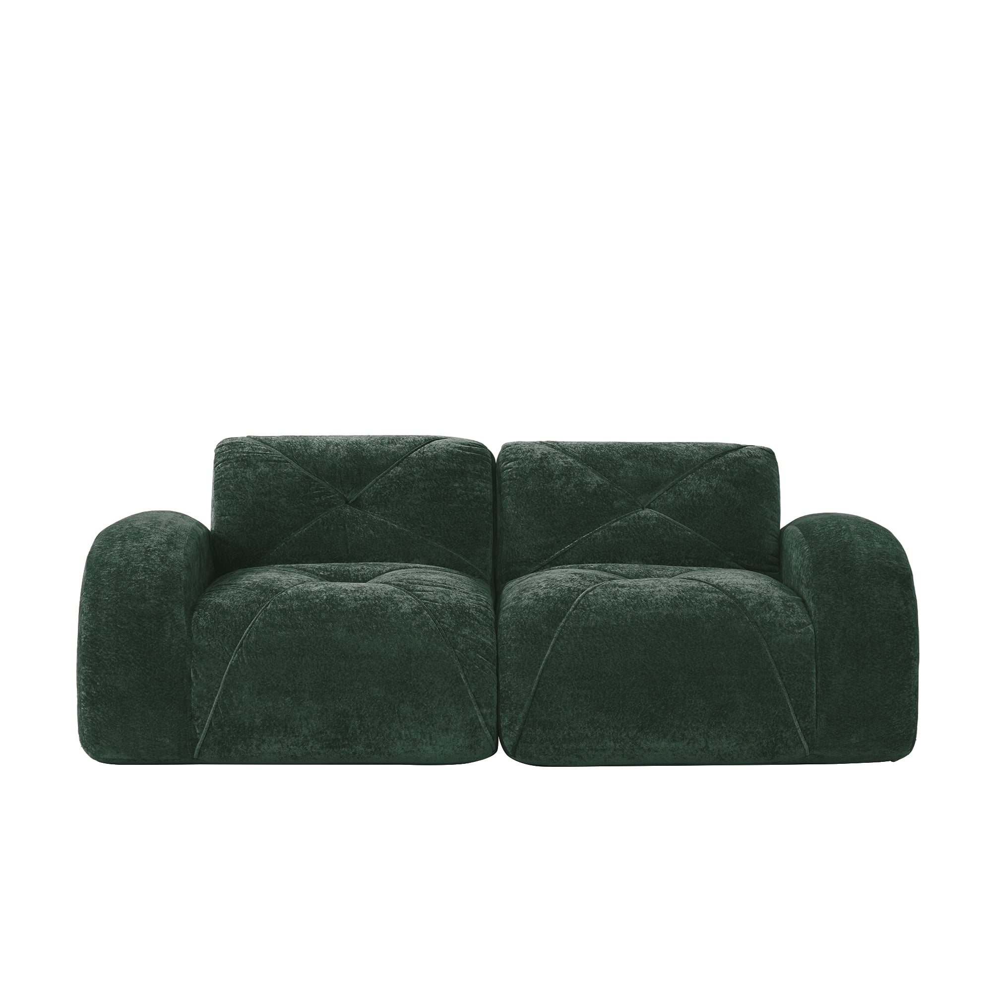 Aukfa Velvet Tufted Modular Sectional Sofa, 80" Boneless Loveseat for Living Room, Green