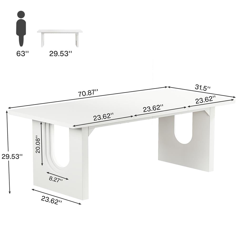 Topcobe 71" Executive Desk, Modern Computer Desk with Wood Double Pedestal Base, Modern Furniture for Indoor, White