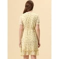 thumbnail image 3 of Unique Bargains Robe en Mousseline à Fleurs pour Femme, Ourlet à Volants, Manches Courtes, Ligne A, Smockée, Beige, P, 3 of 4