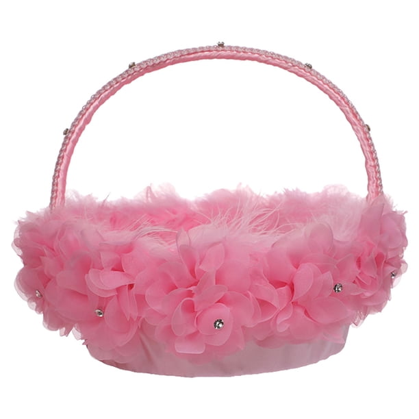 Toystoory Cesta de flores para niñas, pluma de encaje, ceremonia de boda occidental romántica, Festival, pétalos de novia, regalos decorativos Kits de decoración para fiestas Rosado