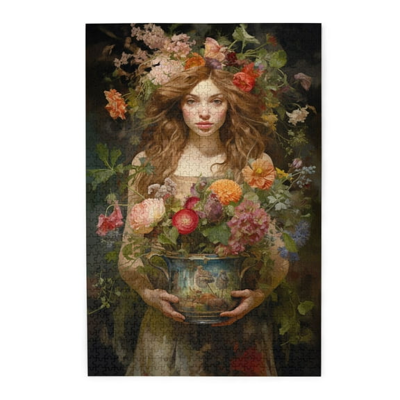 1000 PCS Flowerpot Woman 1000 Piece Vintage Art Wooden Puzzle For Adults,Featuring Beautiful And Unique Illustrations Depicting A Woman Holding A Flower Pot,Classic Adults Puzzle For Home Wall Decor