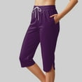 thumbnail image 2 of vigerkar Women's High-Waisted Yoga Pants – Side-Slit Workout Capris with Pockets, Athletic Stretch Lounge Pants Purple, S, 2 of 5